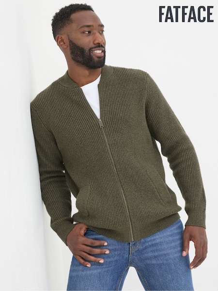 FatFace Khaki Green Knitted Bomber Cardigans (E50492) | €59