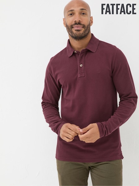 FatFace Burgundy Red Long Sleeve Organic Pique Polo Shirt (E50516) | €26