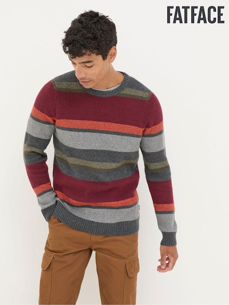 FatFace Hinton Charcoal Grey Chest Stripe Crew Neck Jumper (E50557) | €42