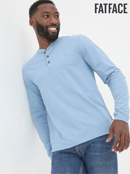 FatFace Woodside Light Blue Long Sleeve Henley T Shirt (E50643) | €47