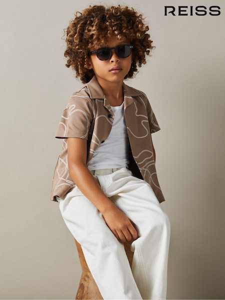 Reiss Taupe Menton Junior Cotton Jersey Embroidered Shirt (E50672) | AED245