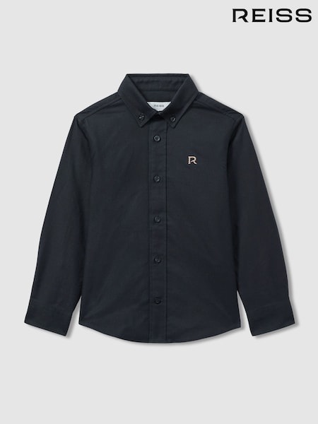 Reiss Navy/Camel Benton 3-9 yrs 100% Cotton Oxford Embroidered Button Down Shirt (E50684) | €49