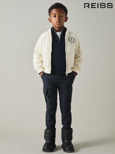 Reiss Off White/Grey Ture 9-13 yrs Embroidered Quilted Needlecord Jacket (E50700) | €110
