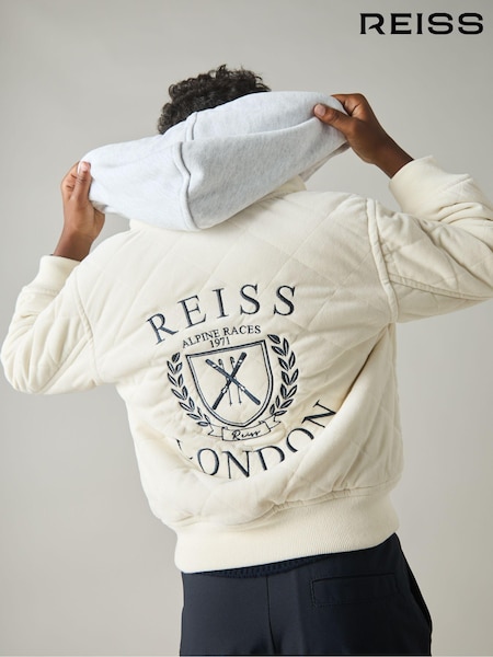 Reiss Off White/Grey Ture 3-9 yrs Embroidered Quilted Needlecord Jacket (E50704) | ₪496