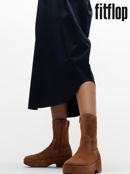 FitFlop Red F-Luma Stretch Suede Demi Wedge Mid Calf Boots (E50735) | €126