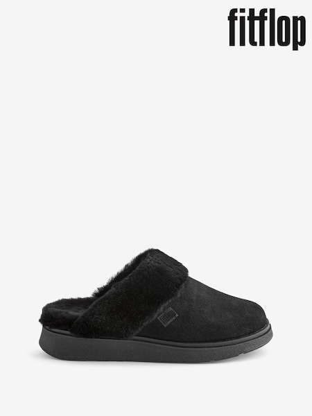 FitFlop Gen-FF Shearling Collar Suede Black Slippers (E50744) | AED349