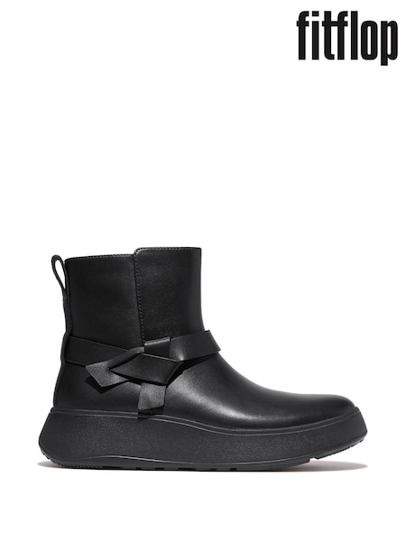 FitFlop F-Mode Folded Knot Leather Flatform Chelsea Black Boots (E50746) | 668 LEI