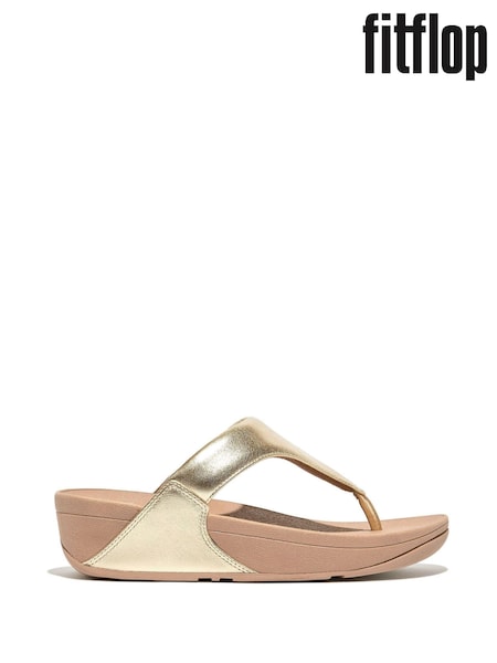 Metalic auriu - Sandale din piele cu baretă pe deget Fitflop Lulu (E50751) | 559 LEI