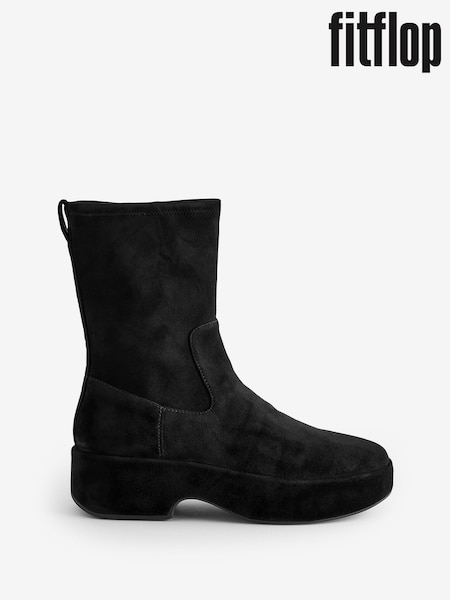 FitFlop F-Luma Stretch Suede Demi Wedge Mid Calf Black Boots (E50782) | €252