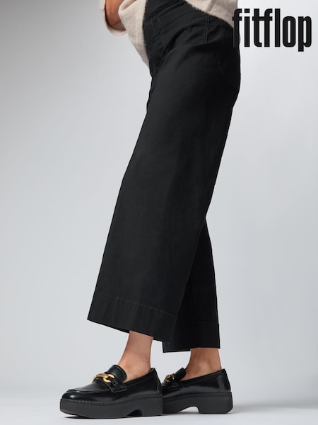 FitFlop F-Luma Chunky-Snaffle Box-Leather D/Wedge Black Loafers (E50787) | €186