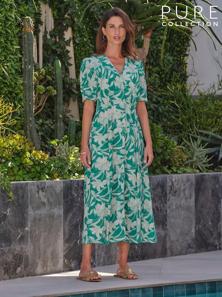 Pure Collection Green Button Through Midi Dress (E50798) | €99
