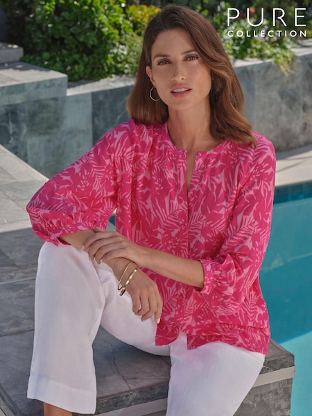 Pure Collection Pink Printed Button Front 3/4 Sleeve Shirt (E50804) | €63