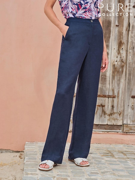 Pure Collection Blue 100% Linen Blend Wide Leg Trousers (E50813) | €154