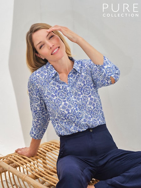 Pure Collection Blue 3/4 Sleeve Blouse (E50822) | €121