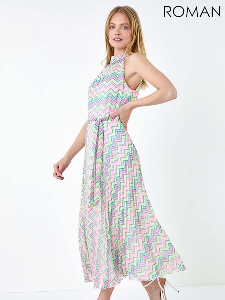Roman Black Zig Zag Halter Neck Pleated Dress (E50873) | 4,506 UAH