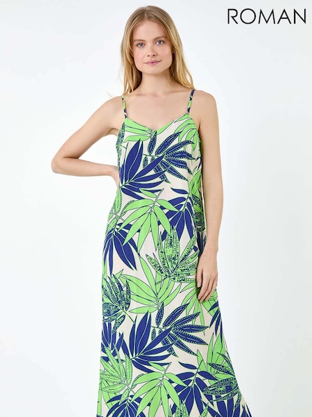 Roman Green Tropical Palm Print Midi Dress (E50874) | €60