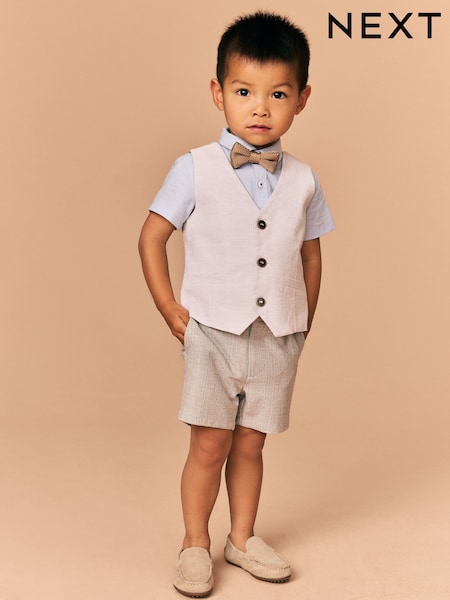 Neutraali Kellanruskea - Waistcoat Shirt Short and Bow Tie Set (3mths-9yrs) (E51029) | €59 - €69