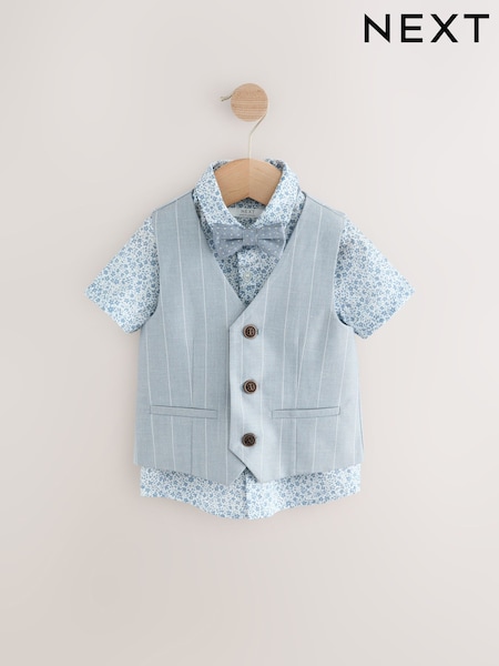 Blue Pinstripe Waistcoat Shirt and Bowtie Set (3mths-9yrs) (E51032) | R$ 295 - R$ 335