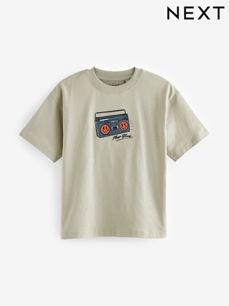 Stone Embroidery Relaxed Fit Short Sleeve Graphic 100% Cotton T-Shirt (3-16yrs) (E51087) | 24 QAR - 34 QAR