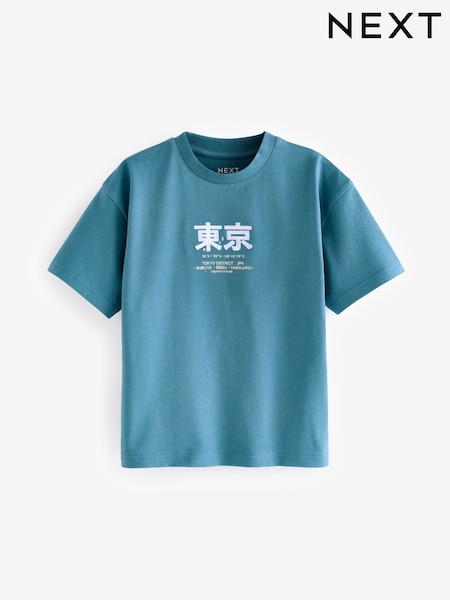 Teal Blue Embroidery Relaxed Fit Short Sleeve Graphic 100% Cotton T-Shirt (3-16yrs) (E51089) | €5 - €9