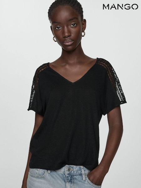 Mango Black Openwork Details T-Shirt (E51164) | €33