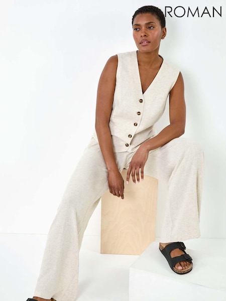 Roman Natural Linen Mix Wide Leg Trousers (E51186) | €27