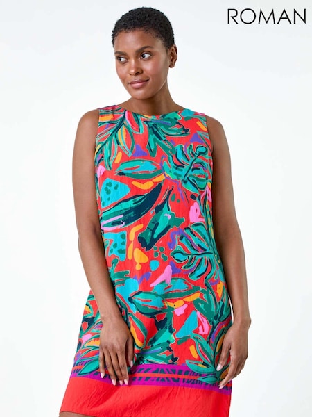 Roman Red Tropical Border Tie Detail Shift Dress (E51212) | €56