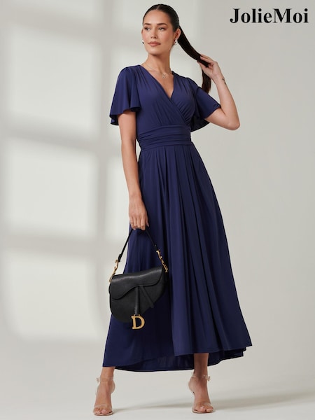 Jolie Moi Blue Angel Sleeve Super Smooth Jersey Maxi Dress (E51252) | ₪397