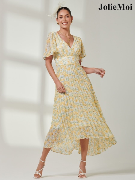 Jolie Moi Pleated Dip Hem Chiffon Maxi Dress (E51253) | 54 €