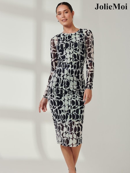 Jolie Moi Navy Long Sleeve Mesh Bodycon Maxi Dress (E51257) | 148 QAR