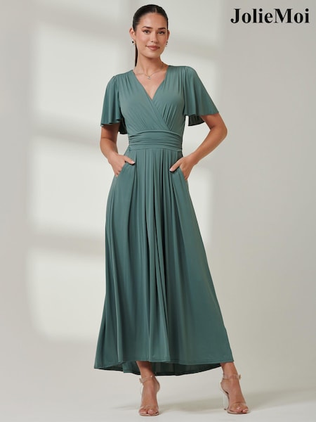 أخضر - Jolie Moi Angel Sleeve Super Smooth Jersey Maxi Dress (E51258) | ‏43 ر.ع.‏