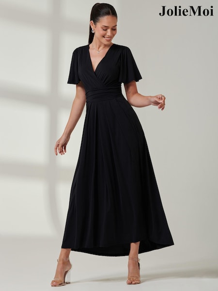 أسود - Jolie Moi Angel Sleeve Super Smooth Jersey Maxi Dress (E51266) | ‏43 ر.ع.‏