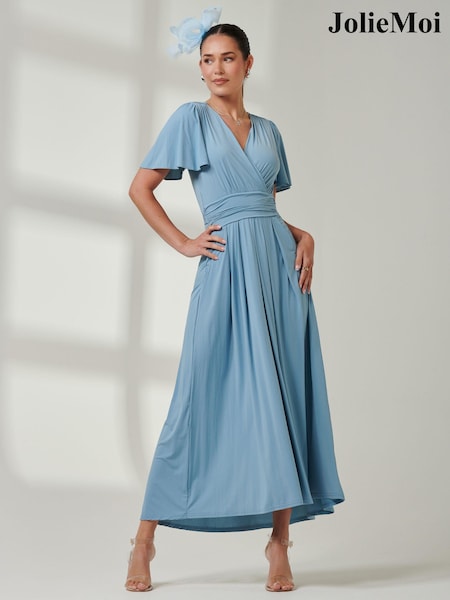 Jolie Moi Light Blue Angel Sleeve Super Smooth Jersey Maxi Dress (E51269) | 391 QAR