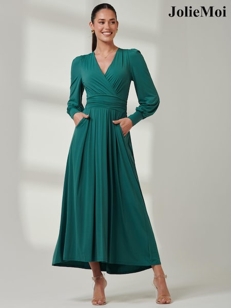 Jolie Moi Green Wrap Bodice Super Smooth Jersey Maxi Dress (E51272) | AED553