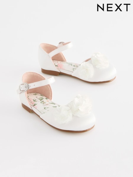 Weiß - Satin Flower Girl Ankle Strap Corsage Occasion Shoes (E51283) | 33 € - 36 €