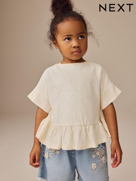 White Short Sleeve Peplum 100% Cotton T-Shirt (3mths-7yrs) (E51285) | EGP210 - EGP330