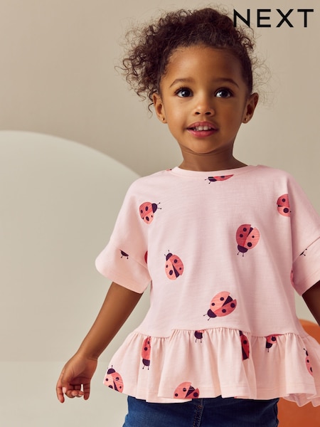 Pink Ladybird - 100% Cotton Short Sleeve Peplum T-Shirt (3mths-7yrs) (E51286) | 6 € - 9 €