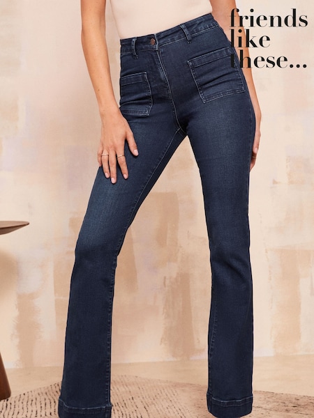 Friends Like These Inky Blue Petite High Waist Pocket Flare Jeans (E51295) | €31
