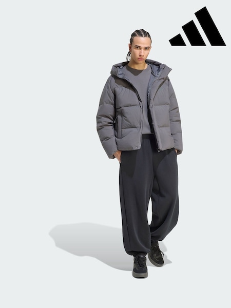 Grey - Regular Adidas Helionic Down Puffer Hooded Jacket