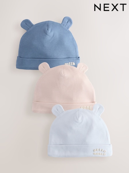 Azul - 100% Cotton Slogan Baby Beanie Hats 3 Pack (0-18mths) (E51307) | 10 €