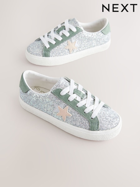 Sage Green/ Silver Lace-Up Trainers (E51312) | 104 QAR - 139 QAR