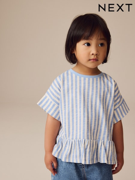 Blue Stripe 100% Cotton Short Sleeve Peplum T-Shirt (3mths-7yrs) (E51314) | 185 UAH - 268 UAH