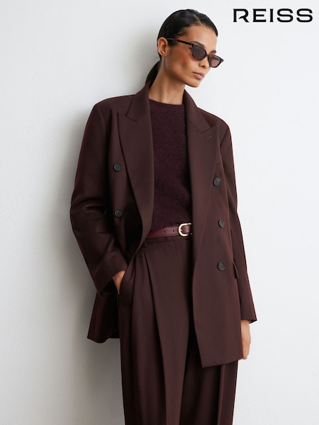 Dark Aubergine - Reiss Leisel Wool-blend Double-breasted Oversized Suit Blazer