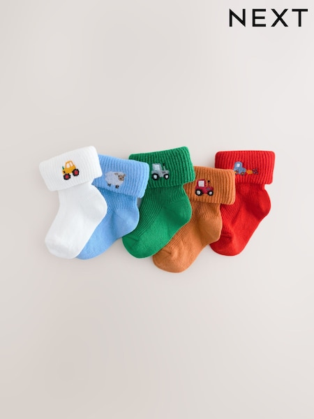 Weiß/Charaktermotiv in leuchtenden Farben - Embroidered Roll Top Socks 5 Pack (0mths-2yrs) (E51343) | 11 €