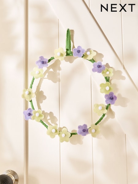 Multi Floral Spring Felt Wreath (E51350) | $23