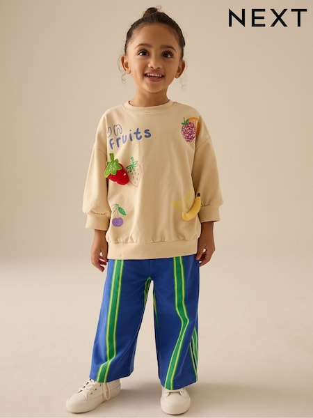 Cream Padded Fruits Long Sleeve Top and Wide Trousers Set (3mths-7yrs) (E51356) | €19 - €25