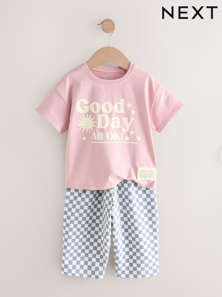 Pink 100% Cotton Short Sleeve T-Shirt and Barrel Trousers set (3mths-7yrs) (E51357) | AED122 - AED142