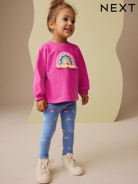 Pink Rainbow Applique Long Sleeve Top and Leggings Set (3mths-7yrs) (E51363) | €11 - €16