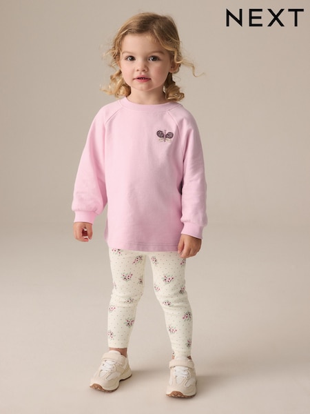 Roz pal cu model floral - Set bluză cu mânecă lungă și colanți (3luni-7ani) (E51364) | 89 LEI - 119 LEI