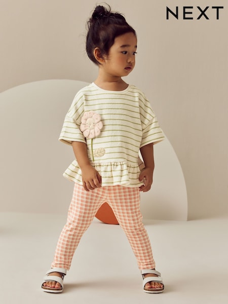 Cream Dungă Floare - Short Sleeve T-Shirt and Leggings Set (3mths-7yrs) (E51368) | 89 LEI - 119 LEI